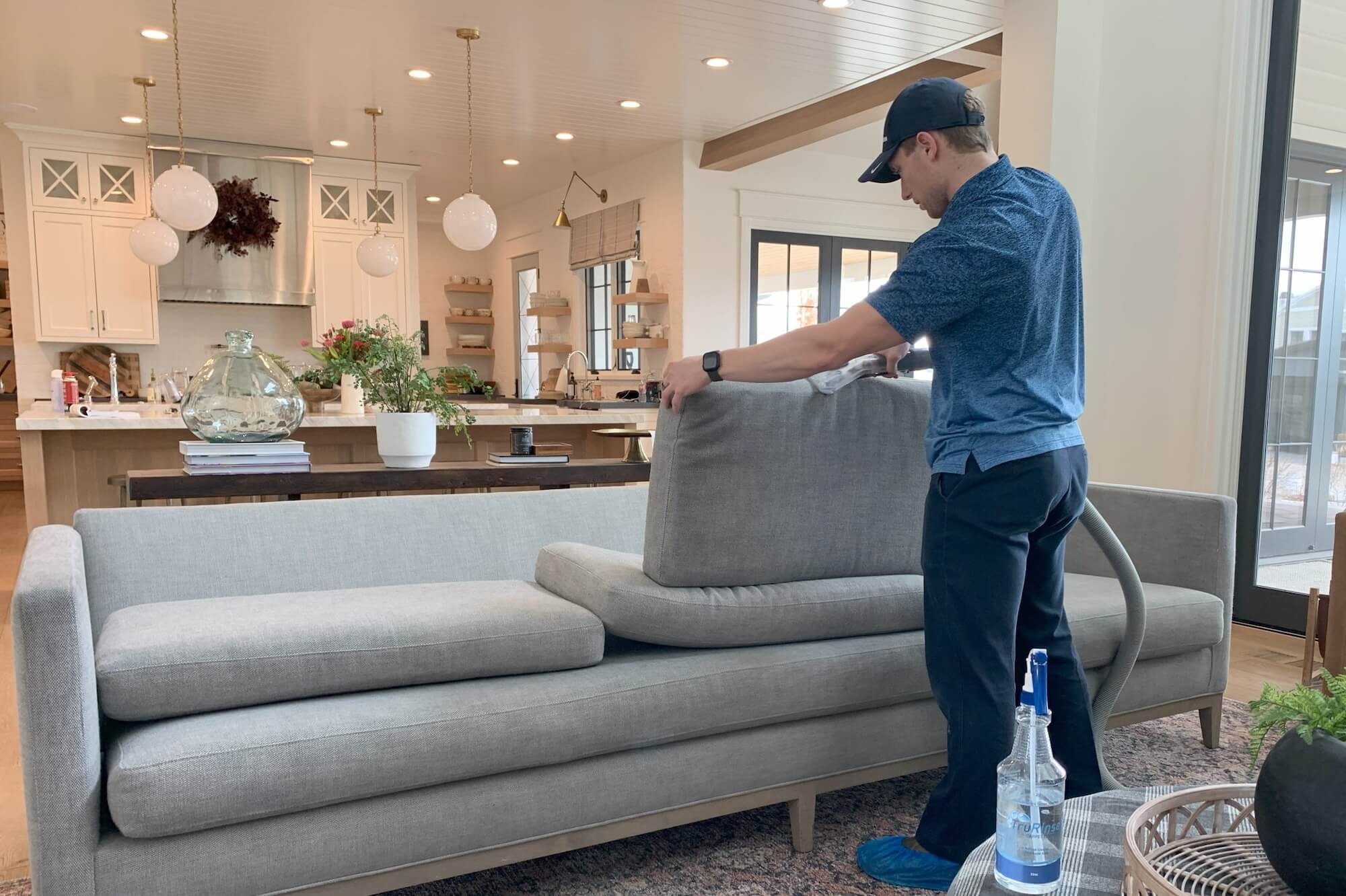 man performing professional tile cleaning