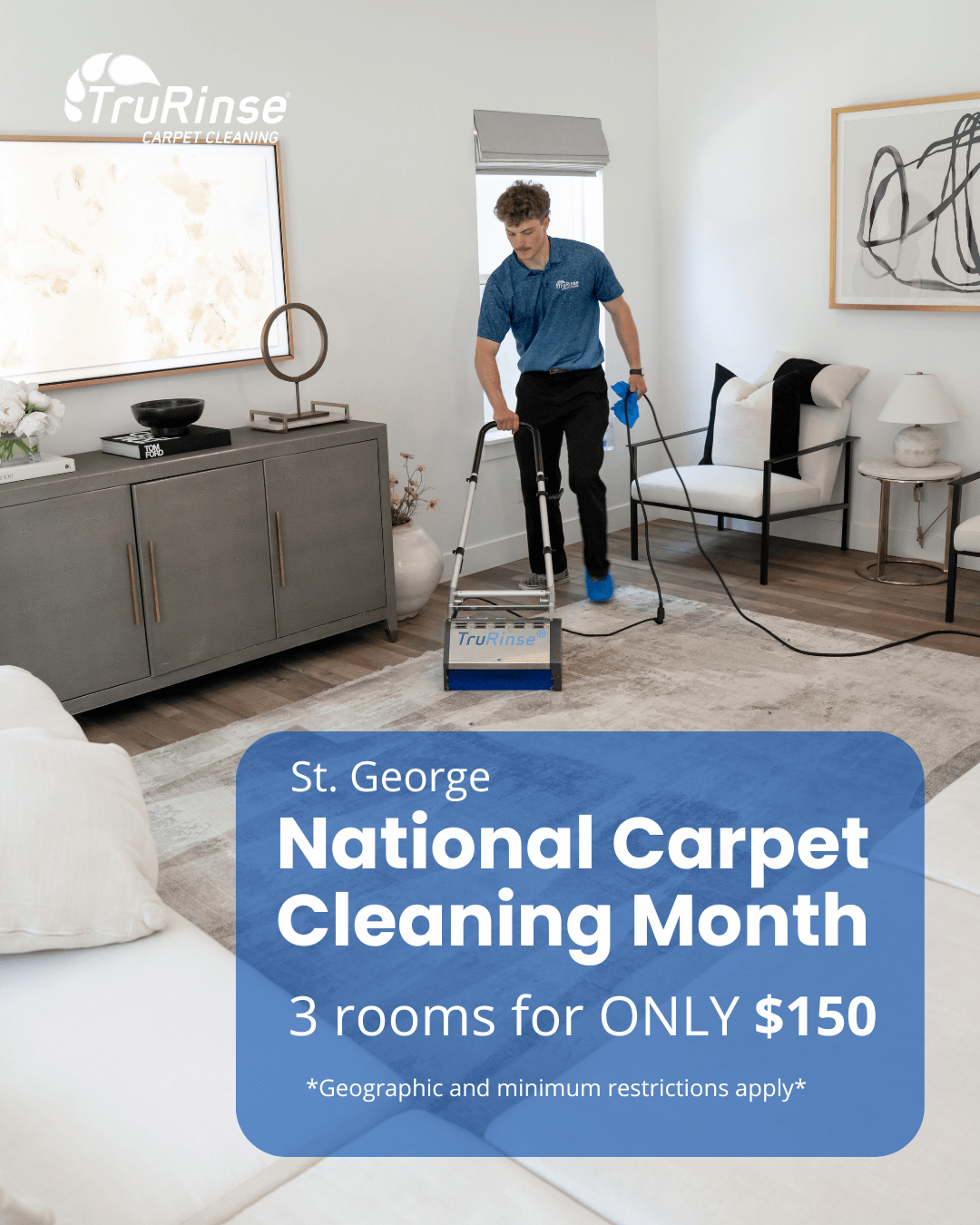 TruRinse monthly special: 3 rooms cleaned for $119