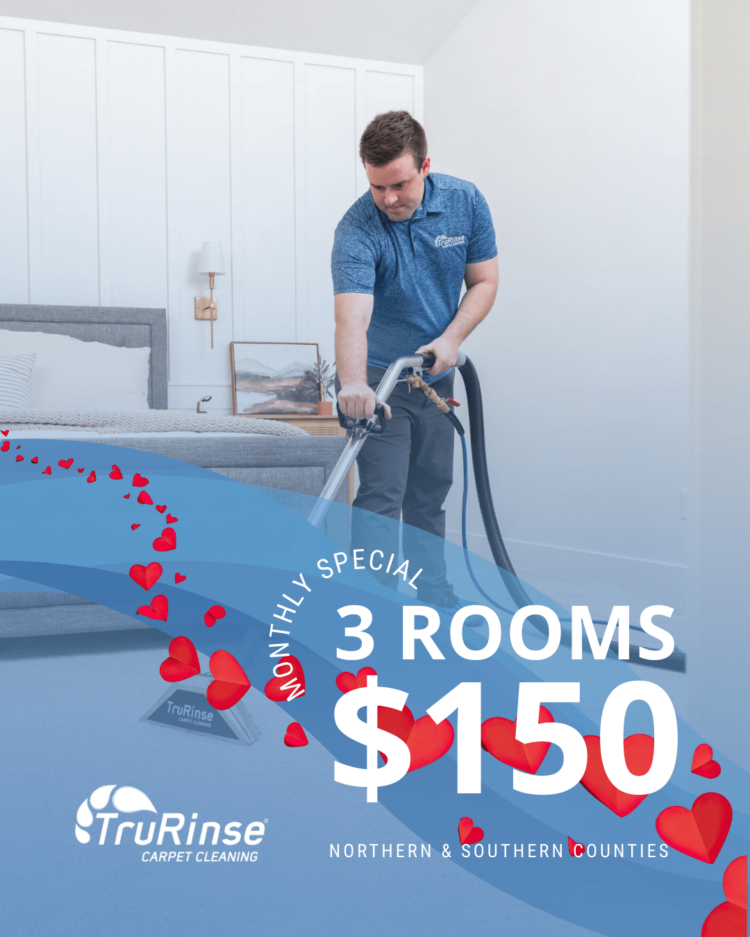 MSpecial_Feb2026_North-South TruRinse monthly special: 3 rooms cleaned for $119